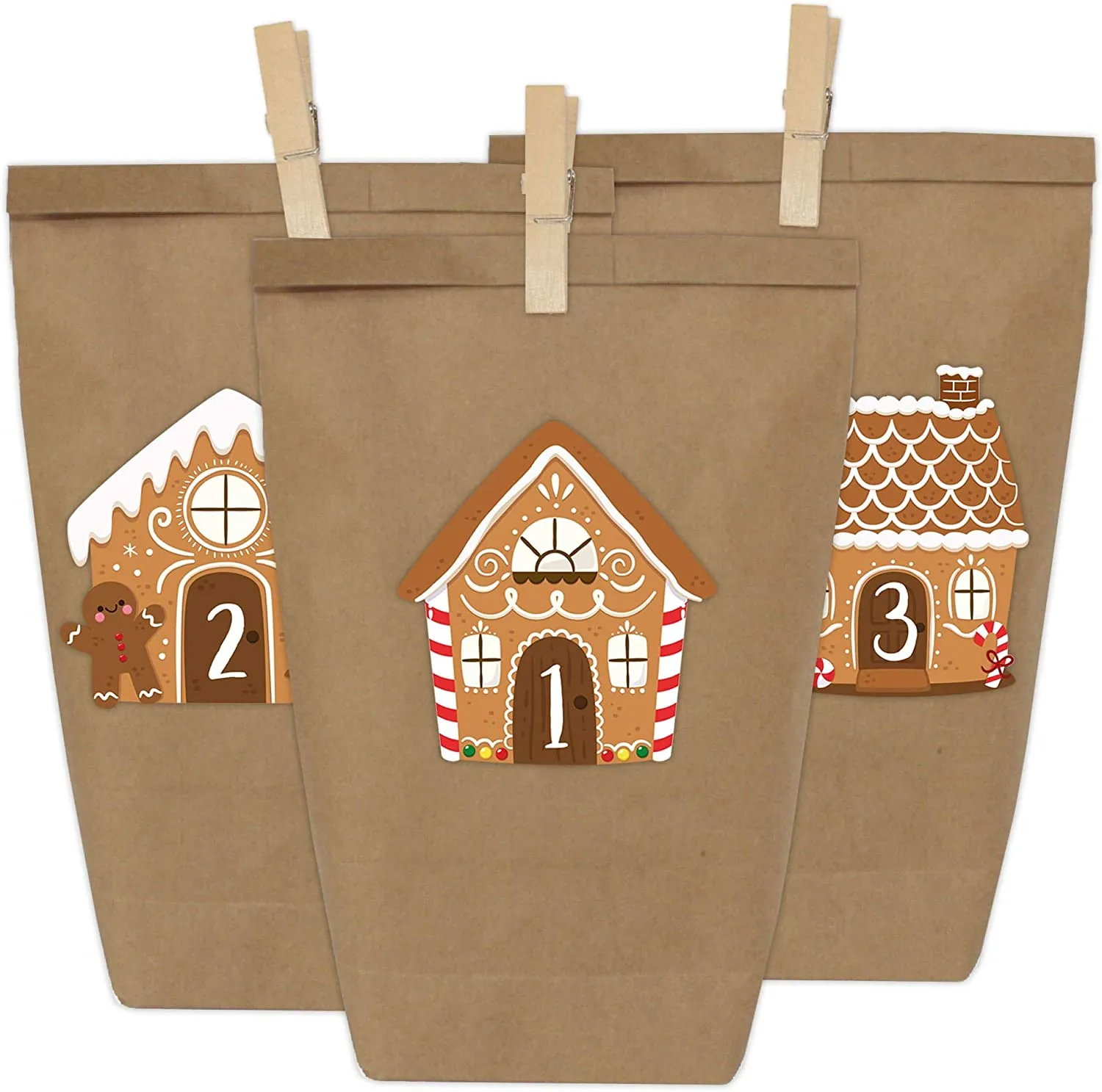 PaPIerDraCHeN DIY Calendario dell'avvento Set di Carta Kraft - Pinguini da attaccare - con 24 Sacchetti di Carta Marrone da riem