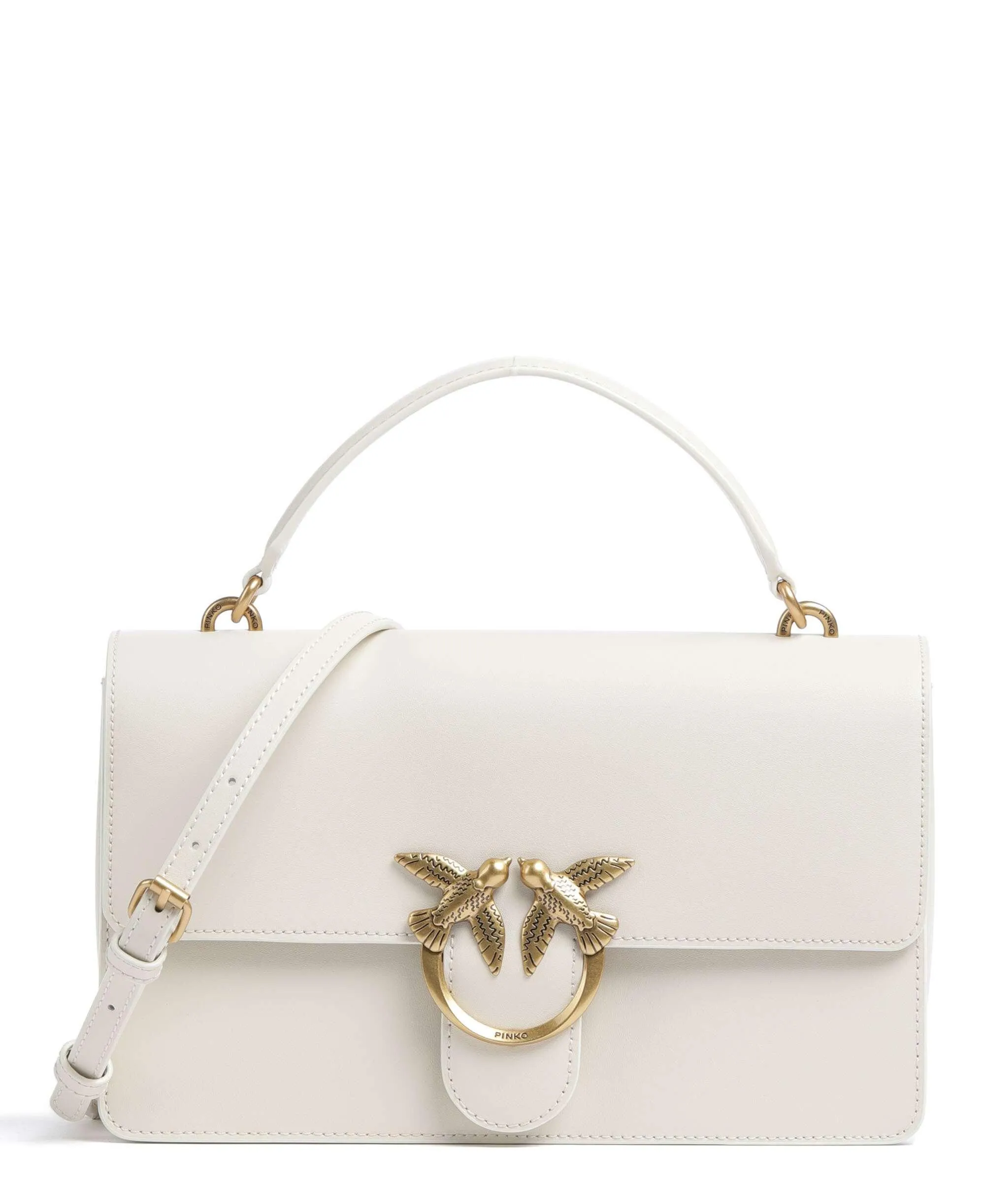  Pinko Love One Classic Borsa a mano pelle di vacchetta finemente grana avorio  