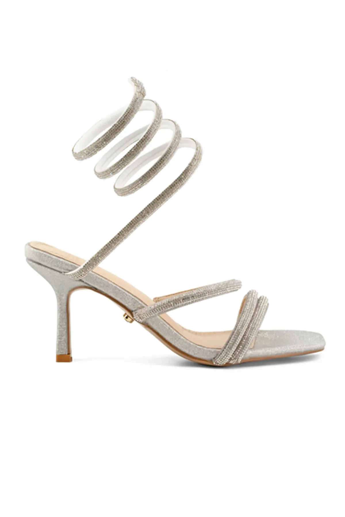 Sandalo donna con accessorio twisted alla caviglia regolabile micro strass argento