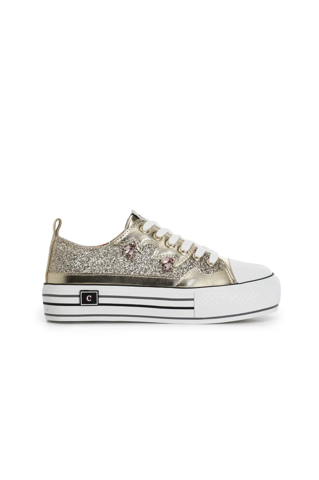 sneakers in glitter e strass platino