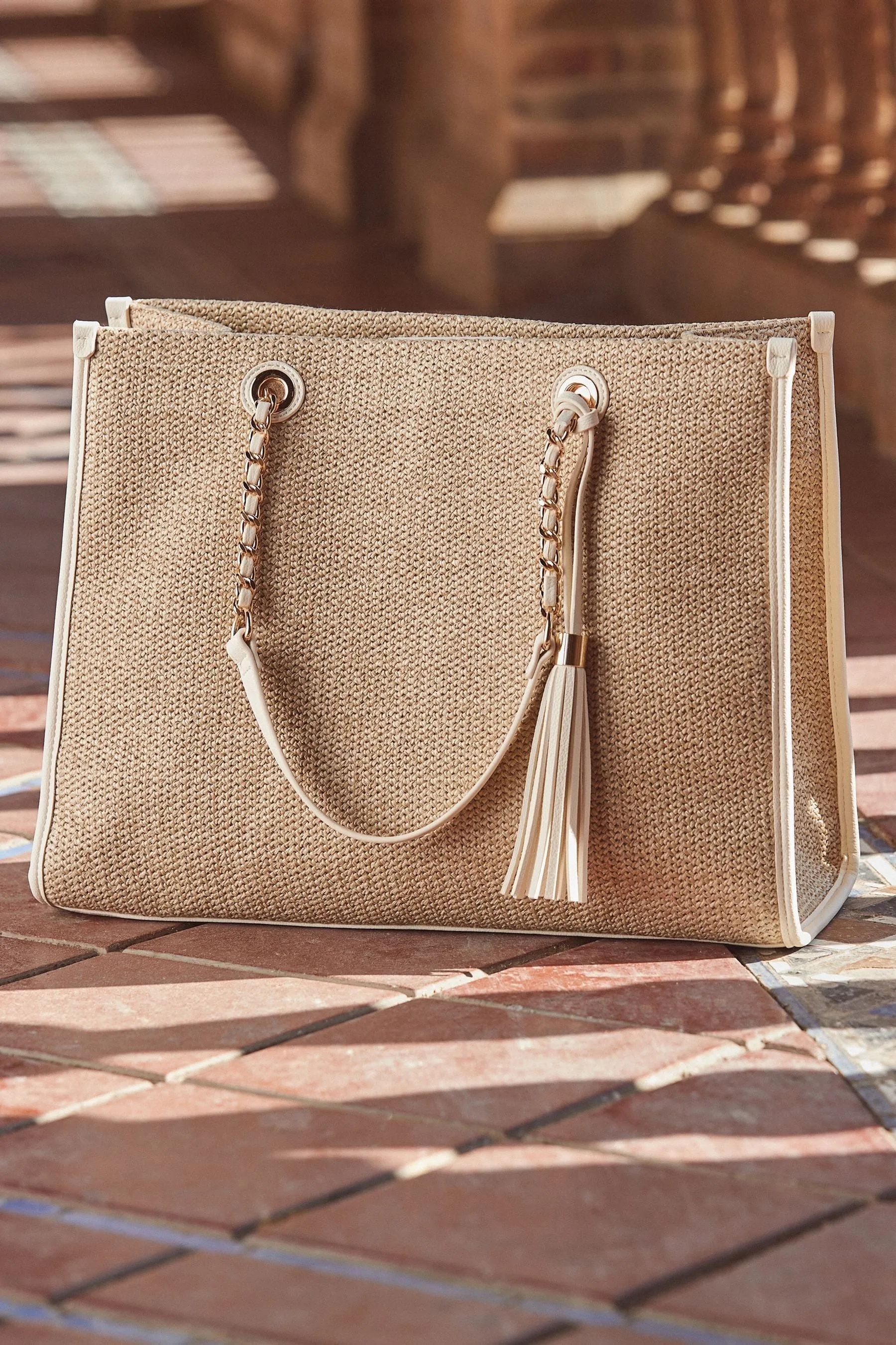 Sosandar - Borsa tote in rafia con nappine