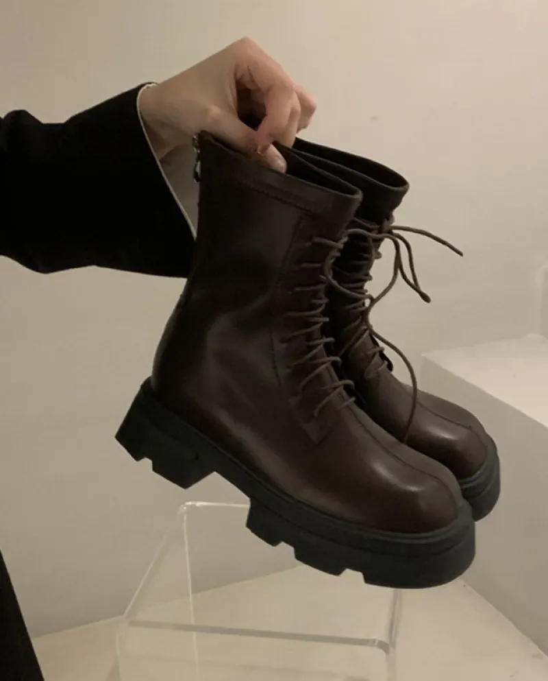 Stivali Martin con suola spessa stile britannico retrò Scarpe da donna Nuovi stivali singoli primaverili e autunnali Stivali cor
