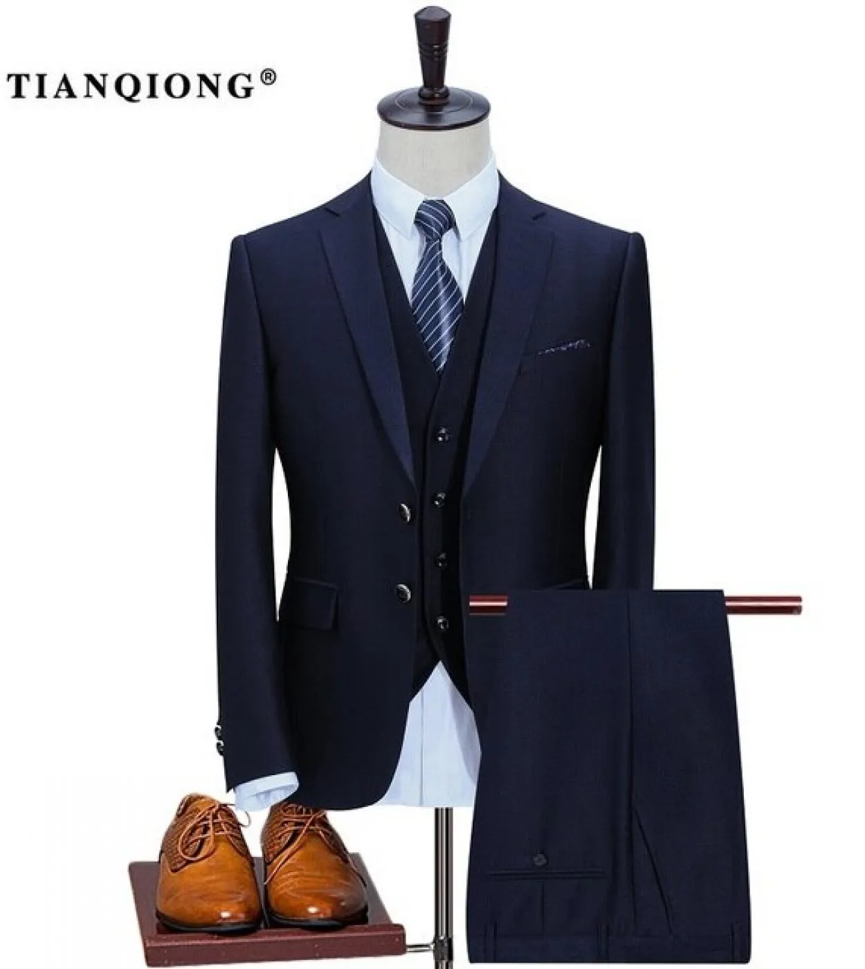 Tian Qiong Abito da sposa da uomo in lana blu di alta qualità di nuovo arrivo, abito casual da uomo daffari 3 pettorali giacch