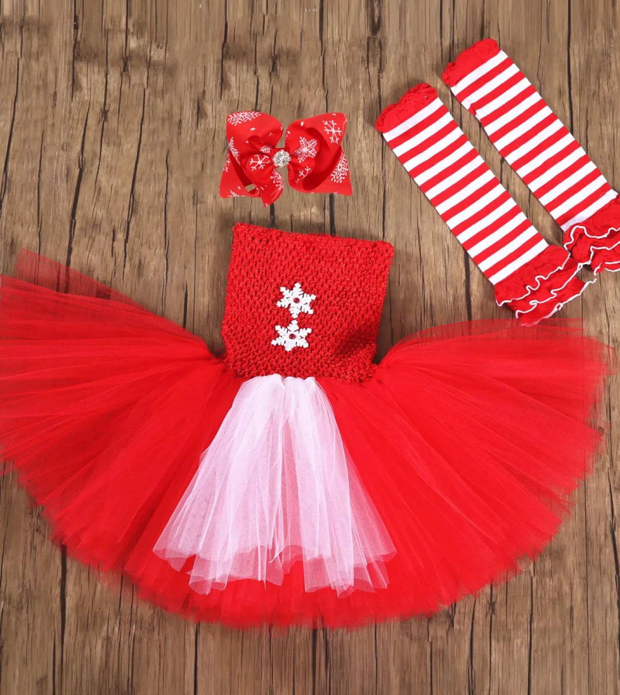 Vestito da tutu natalizio per neonate con calze Fascia per capelli Costume da festa di Natale per bambina Abiti da capodanno Ves