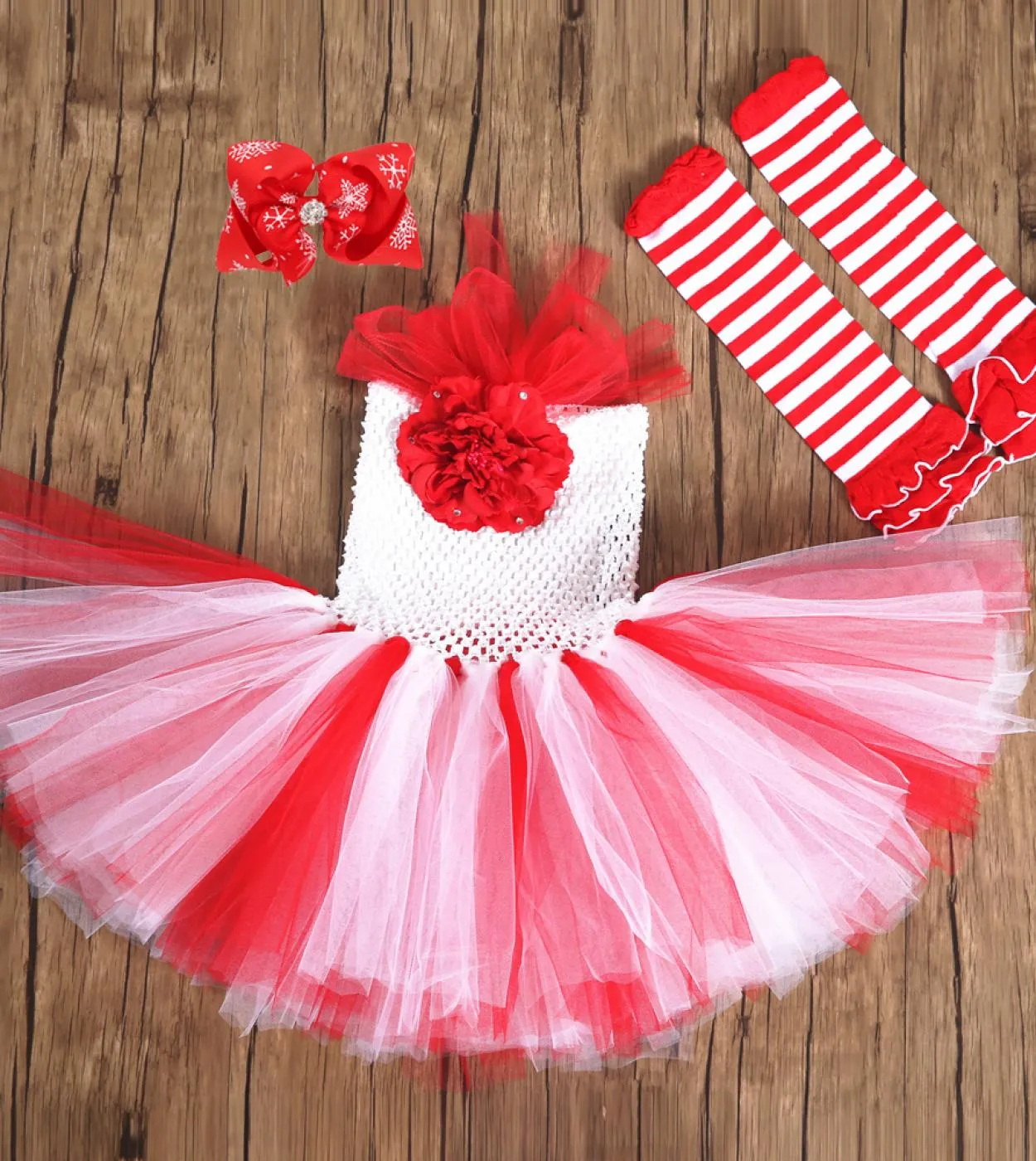 Vestito da tutu natalizio per neonate con calze Fascia per capelli Costume da festa di Natale per bambina Abiti da capodanno Ves