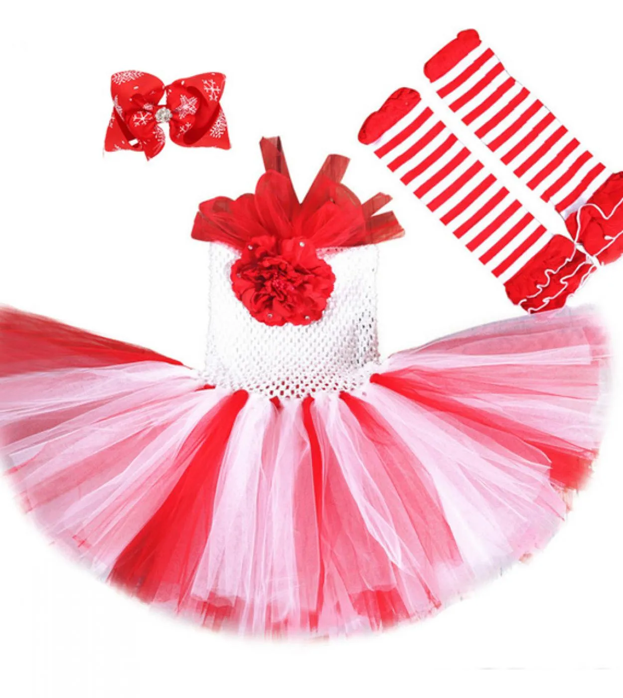 Vestito da tutu natalizio per neonate con calze Fascia per capelli Costume da festa di Natale per bambina Abiti da capodanno Ves
