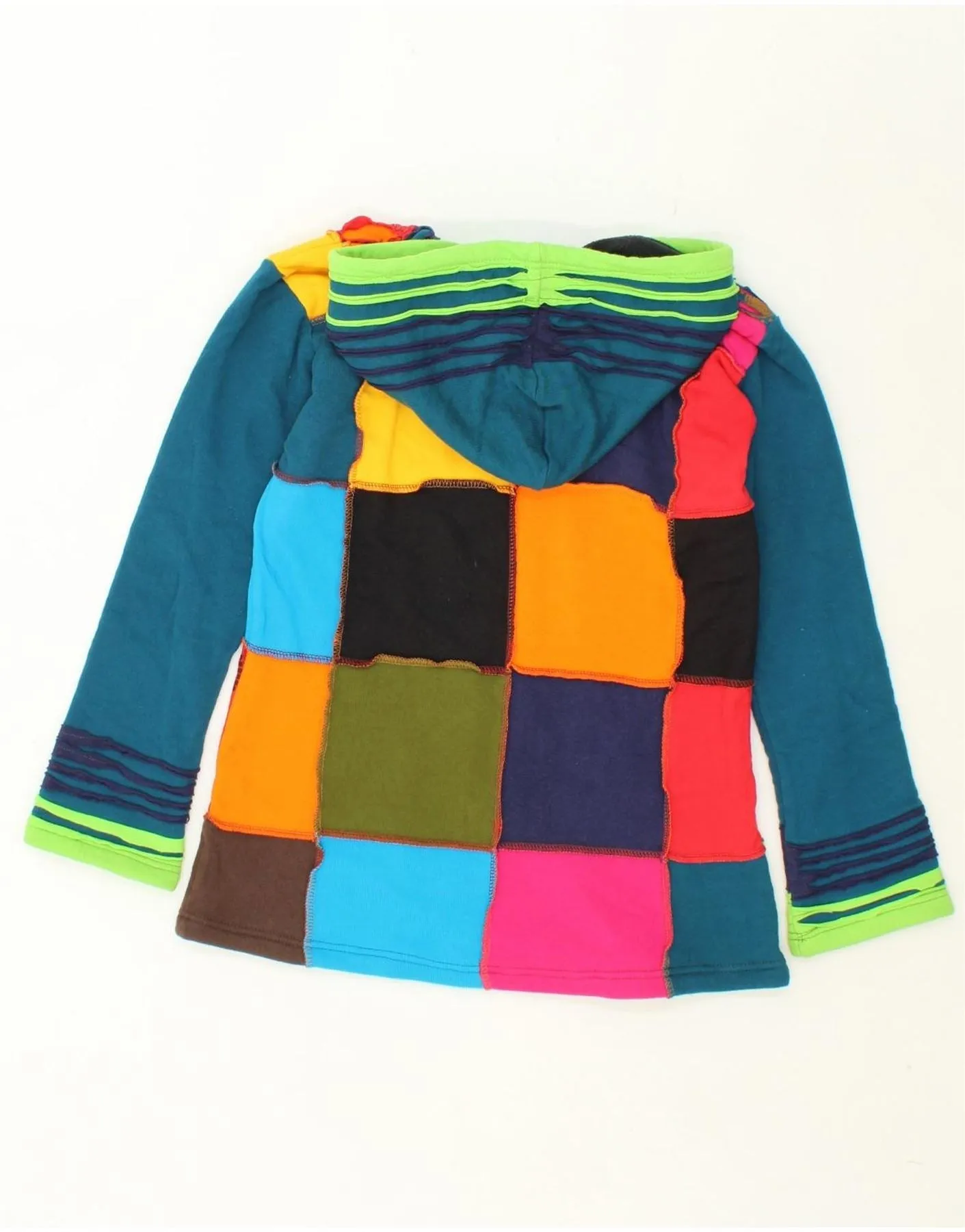VINTAGE Womens Zip Hoodie Sweater EU 36 Small Multicoloured Patchwork