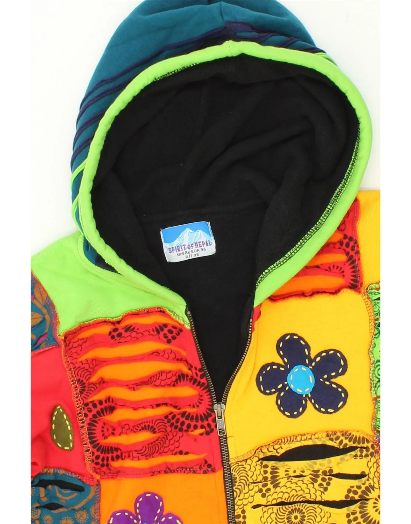 VINTAGE Womens Zip Hoodie Sweater EU 36 Small Multicoloured Patchwork