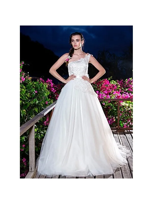 WINNIE - Abito da Sposa online monospalla di pizzo con gonna vaporosa di tulle