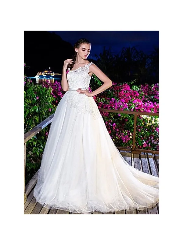 WINNIE - Abito da Sposa online monospalla di pizzo con gonna vaporosa di tulle